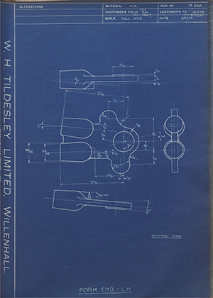 Matchless Motorcycles LTD 16279 / 11944 Fork End - LH WH Tildesley Forging Technical Drawing