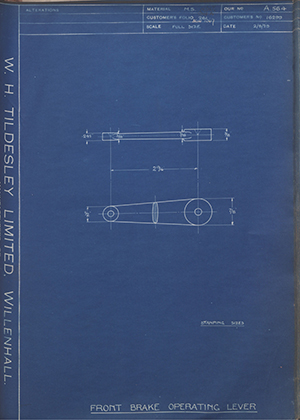 Matchless Motorcycles LTD 16299 Front Brake Operating Lever WH Tildesley Forging Technical Drawing