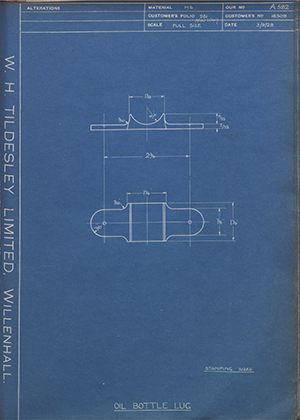 Matchless Motorcycles LTD 16309 Oil Bottle Lug WH Tildesley Forging Technical Drawing