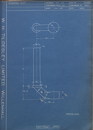 Matchless Motorcycles LTD 16314 Footrest Arm WH Tildesley Forging Technical Drawing