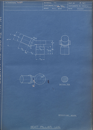 Matchless Motorcycles LTD 16347A Seat Pillar Lug WH Tildesley Forging Technical Drawing