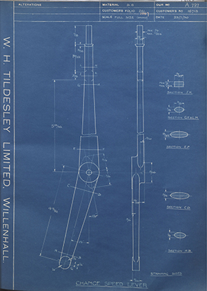 Matchless Motorcycles LTD 16713 Change Speed Lever WH Tildesley Forging Technical Drawing