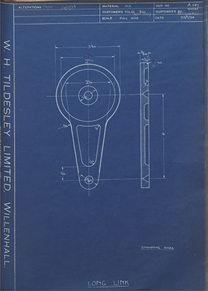 Matchless Motorcycles LTD 16851 / 16280 / 12307 / 16280 Long Link WH Tildesley Forging Technical Drawing