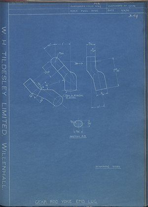 Matchless Motorcycles LTD 17398 Gear Rod Yoke End Lug WH Tildesley Forging Technical Drawing