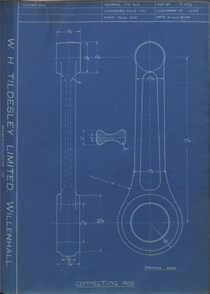 Matchless Motorcycles LTD 17644 Connecting Rod WH Tildesley Forging Technical Drawing