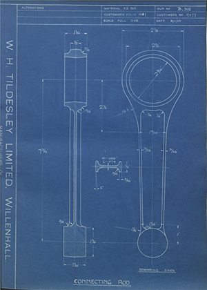 Matchless Motorcycles LTD 17677 Connecting Rod WH Tildesley Forging Technical Drawing