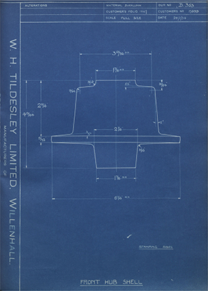 Matchless Motorcycles LTD 17699 Front Hub Shell WH Tildesley Forging Technical Drawing