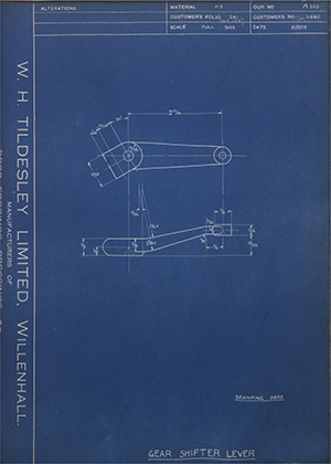 Matchless Motorcycles LTD 17723 / 11685 Gear Shifter Lever WH Tildesley Forging Technical Drawing