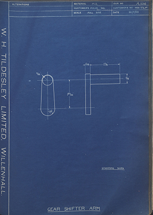 Matchless Motorcycles LTD 1926-23/4HP Gear Shifter Arm WH Tildesley Forging Technical Drawing