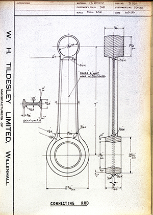 Matchless Motorcycles LTD 20026 Connecting Rod WH Tildesley Forging Technical Drawing