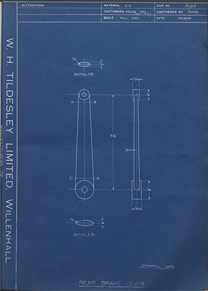 Matchless Motorcycles LTD 20383 Rear Brake Lever WH Tildesley Forging Technical Drawing