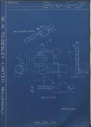 Matchless Motorcycles LTD 20557 Fork End - RH WH Tildesley Forging Technical Drawing