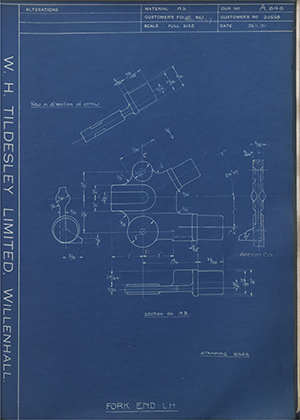 Matchless Motorcycles LTD 20558 Fork End - LH WH Tildesley Forging Technical Drawing