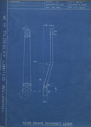 Matchless Motorcycles LTD 20790 Rear Brake Expander Lever WH Tildesley Forging Technical Drawing