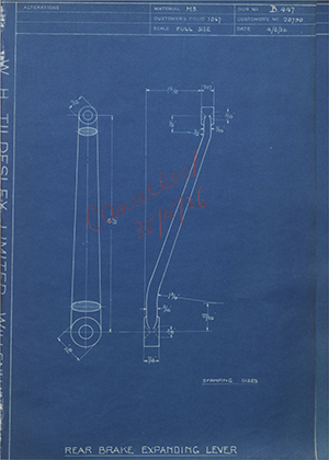 Matchless Motorcycles LTD 20790 Rear Brake Expanding Lever WH Tildesley Forging Technical Drawing