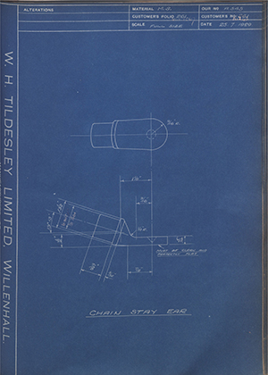 Matchless Motorcycles LTD 261 / 16243 Chain Stay Ear WH Tildesley Forging Technical Drawing