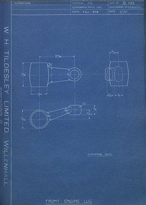 Matchless Motorcycles LTD 35/G3/F3 Front Engine Lug WH Tildesley Forging Technical Drawing