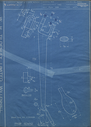 Matchless Motorcycles LTD 35/G3/F342 / W36/G3/5348 A / 011130 Prop Stand WH Tildesley Forging Technical Drawing