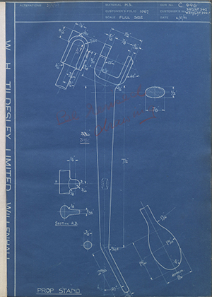 Matchless Motorcycles LTD 35/G3/F342 / W36/G3/F342F Prop Stand WH Tildesley Forging Technical Drawing