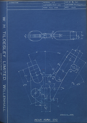 Matchless Motorcycles LTD 35/G3/F4 L&R Rear Fork End WH Tildesley Forging Technical Drawing