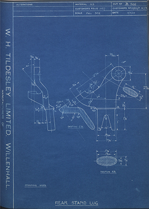 Matchless Motorcycles LTD 35/G3/F41/R Rear Stand Lug WH Tildesley Forging Technical Drawing