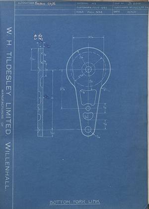 Matchless Motorcycles LTD 35/G3/FF24 Bottom Fork Link WH Tildesley Forging Technical Drawing