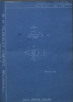 Matchless Motorcycles LTD 35G3E209 / 010215 Valve Spring Collar WH Tildesley Forging Technical Drawing