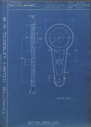 Matchless Motorcycles LTD 36/2/FF23 / 36/A/FF24 Bottom Fork Link WH Tildesley Forging Technical Drawing