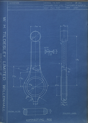 Matchless Motorcycles LTD 36/20/E116 Connecting Rod WH Tildesley Forging Technical Drawing