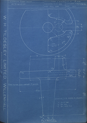 Matchless Motorcycles LTD 36/20/E19-25-119-125 Flywheel WH Tildesley Forging Technical Drawing