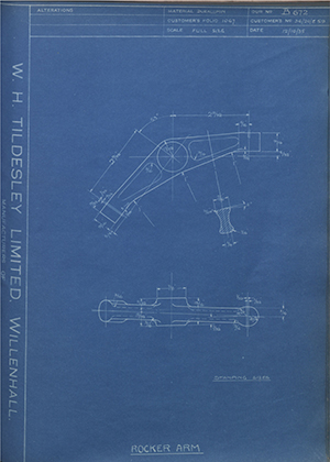 Matchless Motorcycles LTD 36/20/E59 Rocker Arm WH Tildesley Forging Technical Drawing