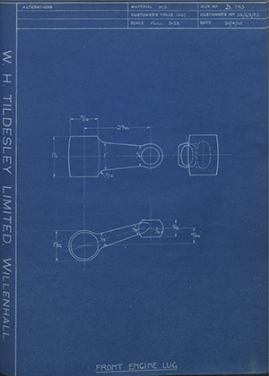 Matchless Motorcycles LTD 36/G2/F3 Front Engine Lug WH Tildesley Forging Technical Drawing