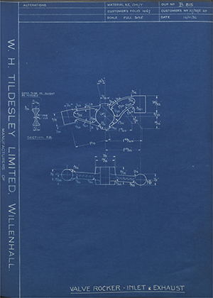 Matchless Motorcycles LTD 37/20/E59 Valve Rocker - Inlet & Exhaust WH Tildesley Forging Technical Drawing