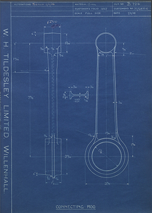 Matchless Motorcycles LTD 37/G8/E16 Connecting Rod WH Tildesley Forging Technical Drawing