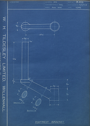 Matchless Motorcycles LTD 37/X/FR21 Footrest Bracket WH Tildesley Forging Technical Drawing