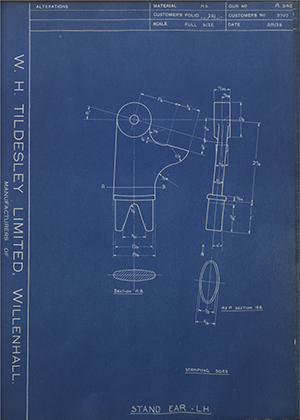 Matchless Motorcycles LTD 3707 Stand Ear - LH WH Tildesley Forging Technical Drawing