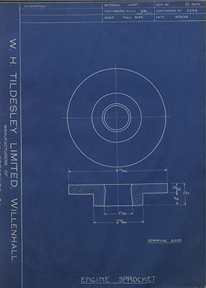 Matchless Motorcycles LTD 3748 Engine Sprocket WH Tildesley Forging Technical Drawing