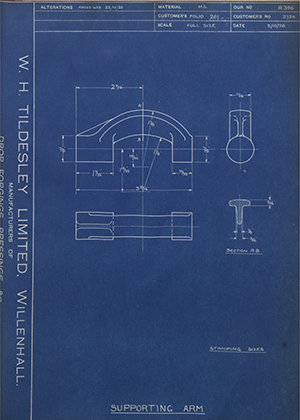 Matchless Motorcycles LTD 3754 Supporting Arm WH Tildesley Forging Technical Drawing