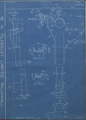 Matchless Motorcycles LTD 38/G3/F42/L Rear Stand - LH WH Tildesley Forging Technical Drawing