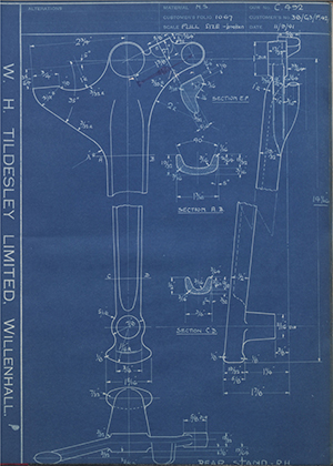 Matchless Motorcycles LTD 38/G3/F42 Rear Stand - RH WH Tildesley Forging Technical Drawing