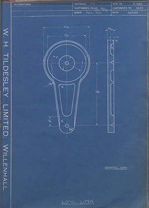 Matchless Motorcycles LTD 3839 Long Link WH Tildesley Forging Technical Drawing