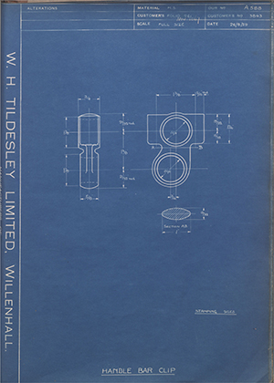 Matchless Motorcycles LTD 3843 Handle Bar Clip WH Tildesley Forging Technical Drawing