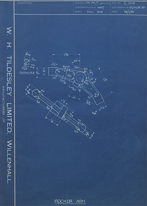 Matchless Motorcycles LTD 39/120/E59 Rocker Arm WH Tildesley Forging Technical Drawing