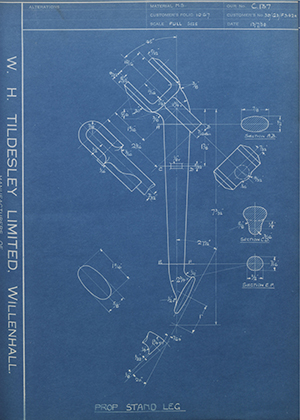 Matchless Motorcycles LTD 39/G3/F342A Prop Stand Leg WH Tildesley Forging Technical Drawing