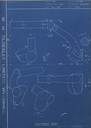 Matchless Motorcycles LTD 39/G3/FR21 Footrest Arm WH Tildesley Forging Technical Drawing