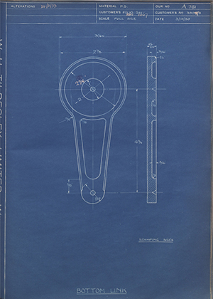 Matchless Motorcycles LTD 3998 Bottom Link WH Tildesley Forging Technical Drawing