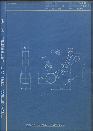 Matchless Motorcycles LTD 40/G12M/F88 Brake Cable Stop Lug WH Tildesley Forging Technical Drawing