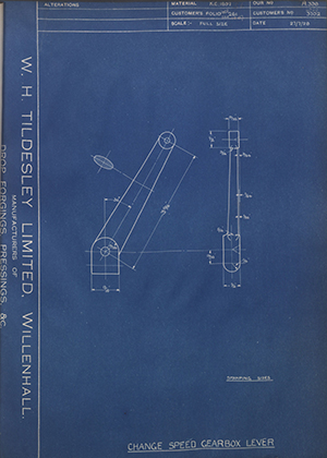 Matchless Motorcycles LTD 4059 / 3702 Change Speed Gearbox Lever WH Tildesley Forging Technical Drawing