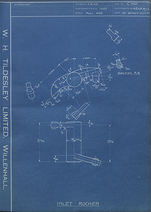 Matchless Motorcycles LTD 41/G4/E59/18 Inlet Rocker WH Tildesley Forging Technical Drawing