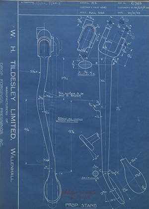 Matchless Motorcycles LTD 42/G4/F34 Prop Stand WH Tildesley Forging Technical Drawing